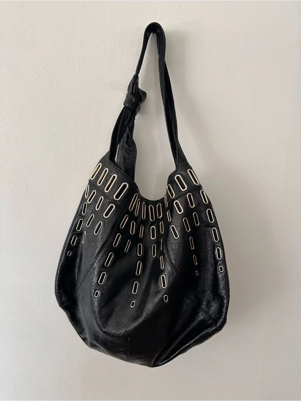 Jimmy Choo Smooth Black Leather Ramona Shoulder Bag Gold Trim